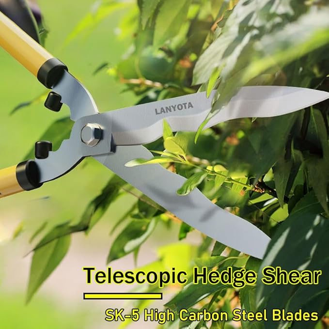 Telescopic Hedge Shear, 25 to 33Inch Garden Shears,Carbon Steel Wavy Sharp Blades,Extendable Garden Hedge Clippers Scissors,Long Handle,Ideal for Gardening Grass Lawn Pruning Hedges Shrubs Trimming