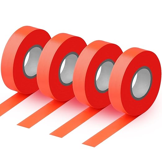 GUFJUCH 800FT Orange Flagging Tape, Non-Adhesive Survey Tape, for Marking Tree, Hunting Trail, Boundaries and Hazardous Areas, Surveyors Tapes Plastic Neon Ribbon 4 Rolls 0.78'' X 200’