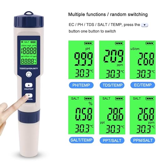 5 in 1 PH Meter Gomass 0.01 High Accuracy ph Tester Digital for Water TDS/EC/Salt/Temp/PH Pen, PPM Meter Water Tester Drinking Water, Hydroponics, Plants, Aquarium and Pool