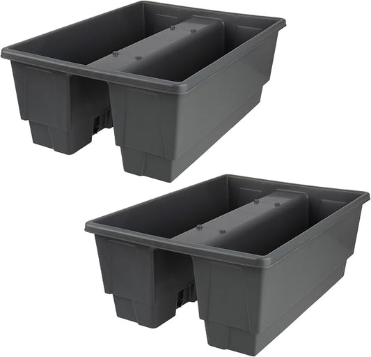 Railing Planter Box 2-Pack - 20.75-Inch Flower Boxes with Removable Drainage Inserts - 6-Gallon Outdoor Planters for Porch, Deck, or Balcony Decor, Fits Rail 3” - 4” by Pure Garden (Gray)
