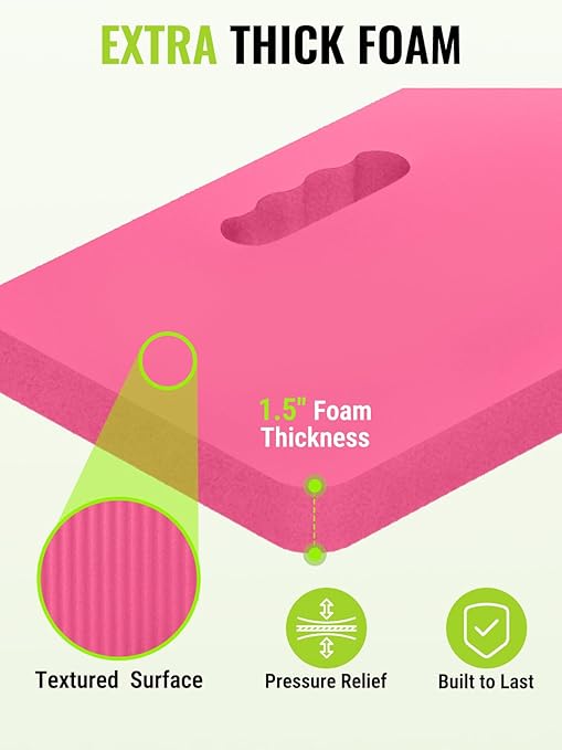 WORKPRO Extra Thick Kneeling Pad, 2-Pack, Soft NBR Foam Cushioning for Knee, Large Foam Kneeler Mat for Gardening, Bathing Baby, Exercise, Workout Supplies, 17.5 x 11 x 1.5 in, Pink
