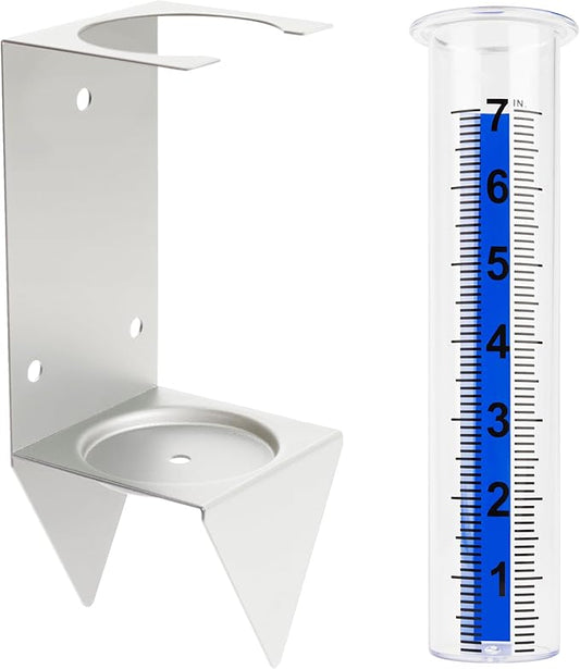 Rain Gauge Outdoor with Bracket, 7 Inch Easy-Read Removable Tube, 4 Mounting Options for Fence, Rail, Post, Planter or Ground, Silver