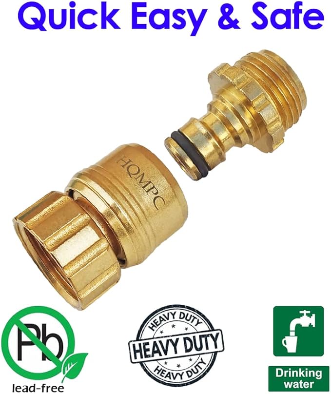 HQMPC No Pb Garden Hose Quick Connect Brass Hose Quick Connect Quick Release Hose ConnectorWater Hose Connectors 3/4" GHT (6 SETS)