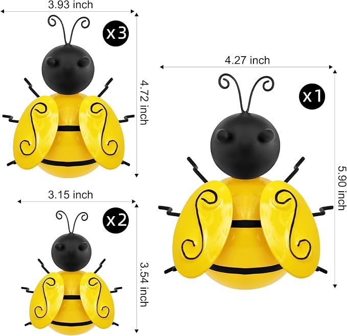 HKKDKTA Metal Outdoor Wall Art Decor, 6 PCS Bumble Bee Decor Outdoor Wall Decors, Fence Decorations Outdoors Metal Garden Decors Outdoors Decorations for Yard Art Home