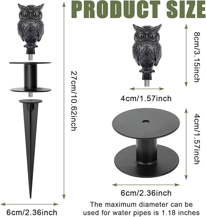 4 Pack Hose Guides for Garden Heavy Duty Metal Water Hose Guards for Flower Beds Decorative Garden Stake Spike Owl-Shaped Black Cast Iron Plant Protector for Lawn Yard Ground Outside Flower Bed