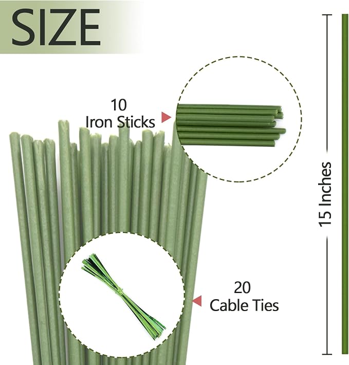 10Pcs Plant Stakes,Plant Sticks,Garden Green Bendable Single Stem Plant Support Stakes for Indoor and Outdoor Plants,Potted Plants,Flowers Orchid Peony Rose-15 Inches