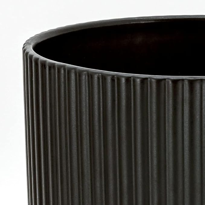 Amazon Basics Fluted Ceramic Planter Pot for Indoor Outdoor Plants, Round Flower Pot with Drainage Hole, 10-inch, Black