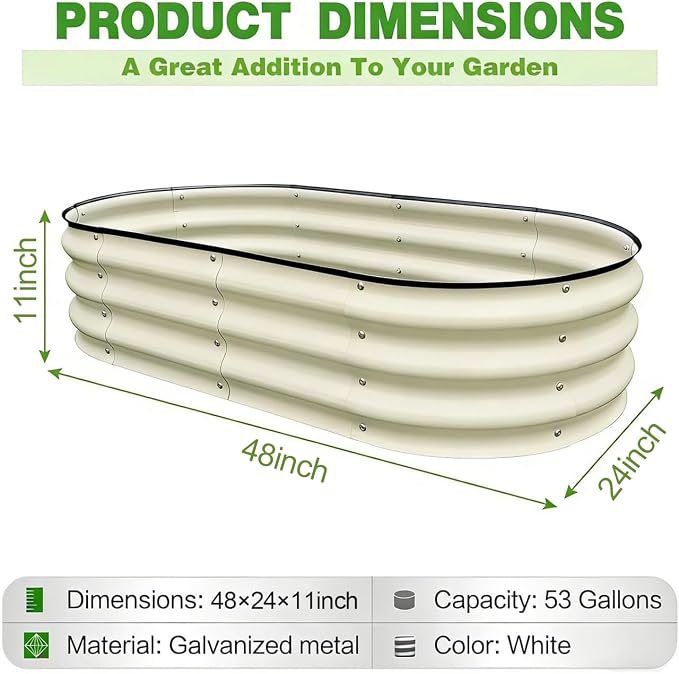 GrowHaus 4x2x1ft Galvanized Raised Garden Bed, Planter Boxes Outdoor Metal Garden Beds for Planting Vegetables Flowers Herbs Milk White