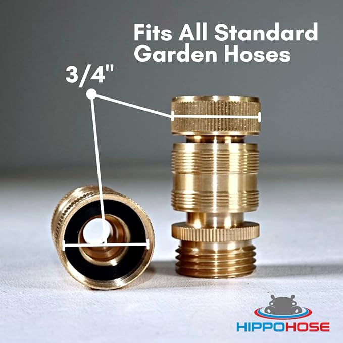 Quick Connector Garden Hose Fittings (2 Pack) - Leak-Free 3/4" Snap-On Water Hose Adapter - Solid Brass Connection Connectors for Quick Release