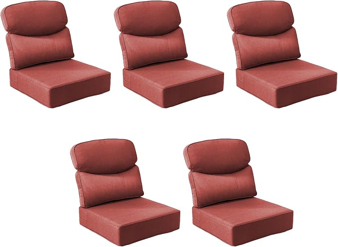 Outdoor Cushion Set for Patio Furniture, UV Resistant, Water Resistant - 6 Inch Thick Dual Layer Back Support Cushions– 24x24 Inch Patio Seat Covers for Chair/Sofa/Couch | Red | 5-Pack |