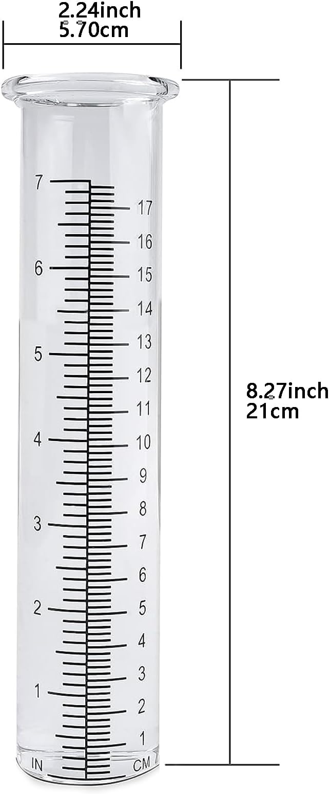 rain Gauge Tube 7-Inch Scale rain gauges Replacement Tube Glass rain gauges Outdoors Easy-to-Read Scale rain Gauge Outdoor Yard（Pack of 2）