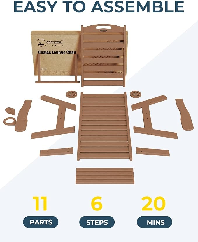 Ciokea Outdoor Chaise Lounge Chair Set of 2, Patio Lounge Chairs for Outside, HDPE Lounge Chair with Wheels & Cup Holder, Poly Chair with 5 Position for Poolside, Deck, Brown