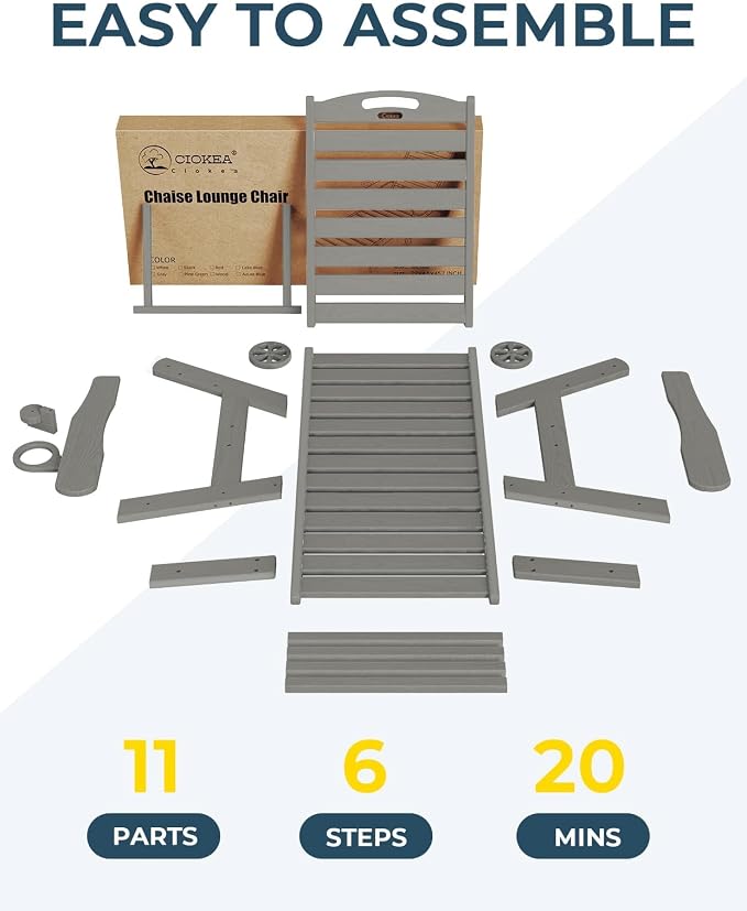 Ciokea Outdoor Chaise Lounge Chair Set of 2, Patio Lounge Chairs for Outside, HDPE Lounge Chairs with Wheels & Cup Holder, Poly Lounge Chair with 5 Position for Poolside, Deck, Grey