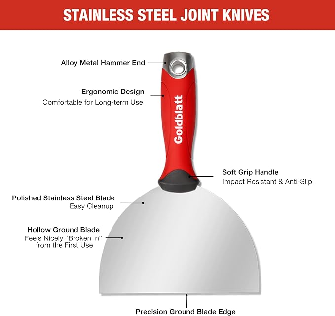 Goldblatt Premium Drywall Hand Tool Kit - 13” Aluminum Hawk & 6” Stainless Steel Joint Knife