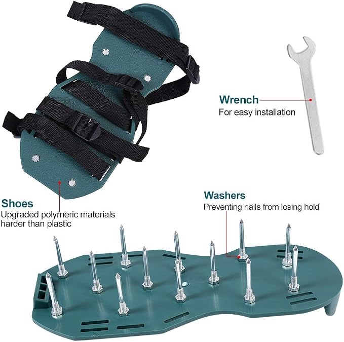Lawn Aerator Shoes, Adjustable Strap Spiked Sandals Nails Size Fits All Aeration Tool Soil Grass Patio Courtyard Aerating One Straps Screed Gardening Spike Protection Lawns Courtyards(4 Straps)