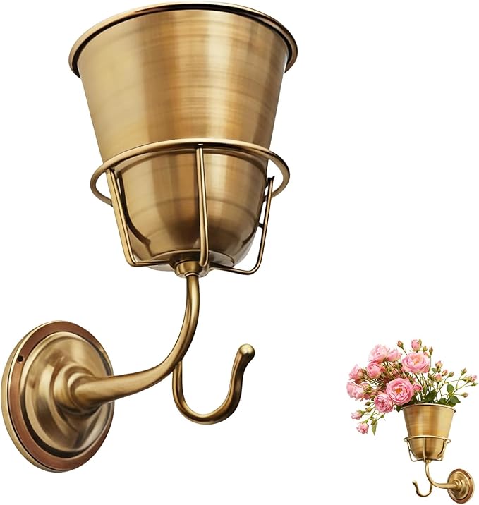 Opal Wall Vessel Gold,Elegant Wall Vessel for Flowers with Hook Wall Mount Planter for Stylish Home Decor