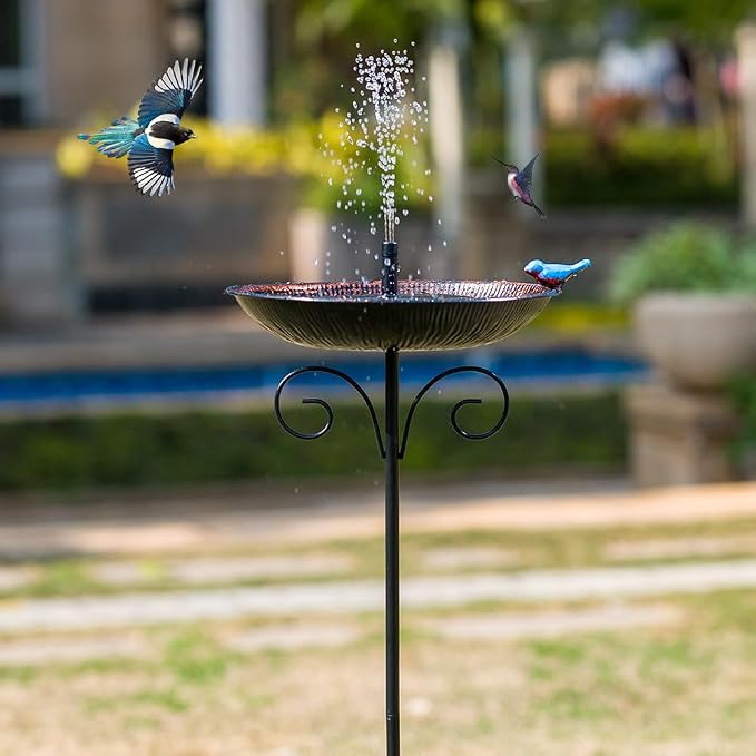 Metal Bird Bath for Outdoor,10" Wide Standing Frees Birdfeeder with Metal Stake,Vintage Bird Baths Feeder Bowl for Outdoors Garden Patio Yard Lawn Decor (Antique Bronze)