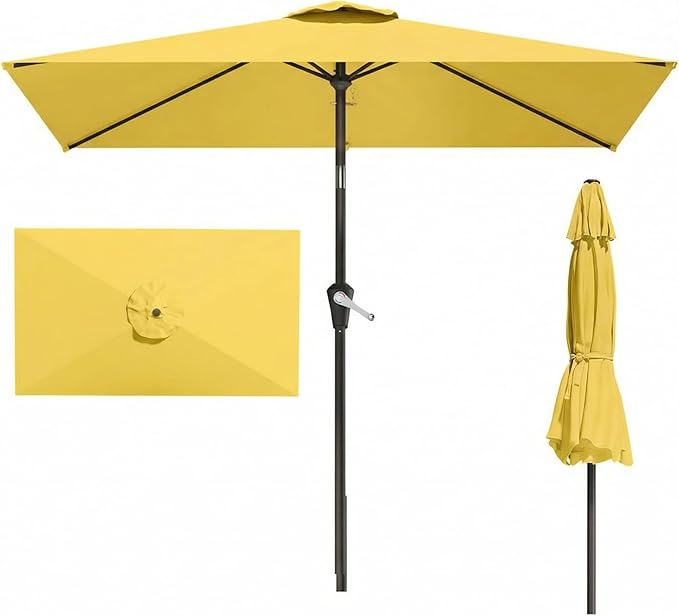 6.5' x 10' Rectangular Patio Umbrella Large Outdoor Market Umbrella w/UV Protection, Push Button Tilt and Crank Lift, Rectangle Table Umbrella for Garden, Deck, Pool, Patio, Sunshine Yellow