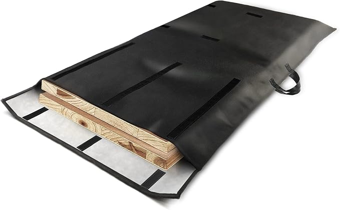 Table Leaf Storage Bag Padded 1 Pack, Waterproof Heavy Duty Dining Table Leaf Bag w/Adjustable Closure, Extra Thick Flannel Backing Table Leaf Cover Storage, Fit 48 x 24in Leaves, Black