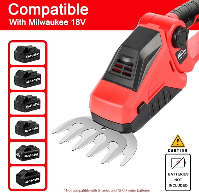 Cordless Hedge Trimmer 2 in 1 Bush Trimmer & Grass Shears Compatible with Milwaukee 18V Battery (No Battery) 90° Adjustable Head Electric Grass Trimmer for Yard, Garden and Lawn