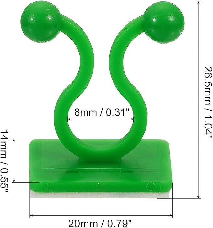 uxcell 100Pcs Plant Climbing Wall Fixture Clips, Plant Fixer Self-Adhesive Hooks Wire Fixing Supporting for Indoor Outdoor Decoration and Cable Wire Fixing (Green, 8mm/0.31")