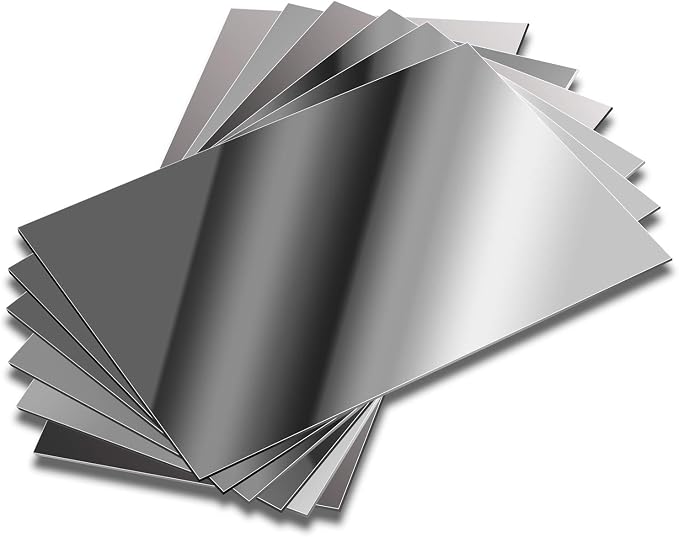 Elcoho 6 Pack Plastic Mirrors Decor Flexible Mirror Sheets Self Adhesive Mirror Tiles Silver Mirrors Board Card for Educational or Home Decor
