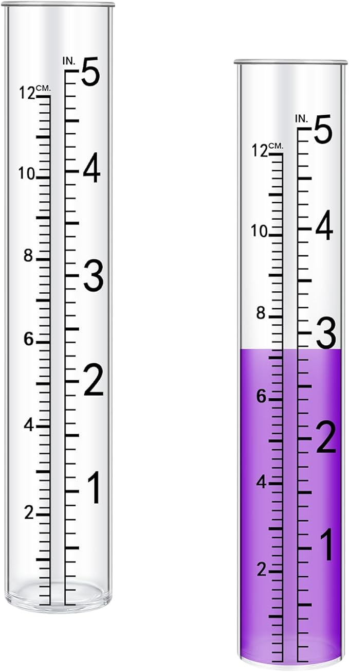 SynHHergyx 2 Pcs 5" Rain Gauge Replacement Tubes for Outdoor Plastic Rain Gauges for Garden Yard Home, Clear Rain-Gages, Diameter 0.87"/2.2cm; Top Diameter: 0.94"/2.4cm