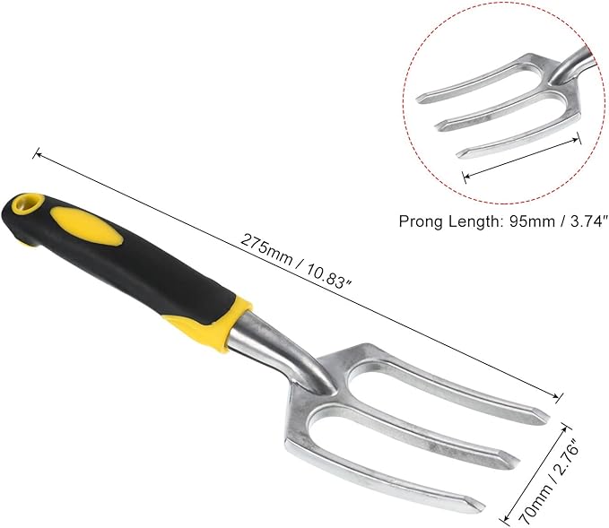 PATIKIL 10.8" 3 Tines Hand Gardening Fork, 2Pcs Aluminum Alloy Non-Slip Handle Hardened Digging Pitch Fork for Backyard Weeding Farm Planting, Silver
