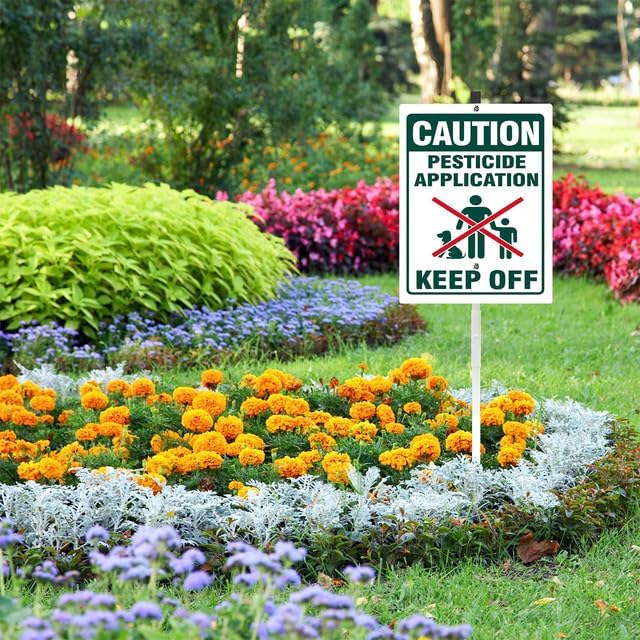 Caution Pesticide Application Keep Off Yard Sign With Stake Keep Off Grass Chemical Reflective Aluminum Yard Signs Rust Free For Lawn Garden Outdoor Signs (8x12) IN