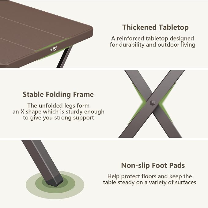 Folding Table, 27 Inch Square Foldable Card Table No Assembly, Portable Coffee Table with Heavy Duty Steel Frame Supports to 400lbs, Ideal for Small Spaces, Picnic, Camping, RV Travel, Parties, Brown