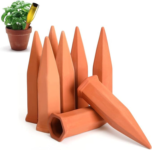 Jovitec 8 Pieces Terracotta Plant Watering Stakes Self Watering Spikes Automatic Plant Waterers Devices for Indoor Outdoor Home and Office Plants (Rustic Red)