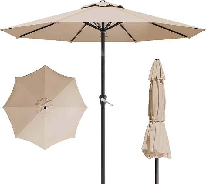 10FT Patio Umbrella, Outdoor Umbrella with Push Button Tilt and Crank, 8 Sturdy Ribs, UV Protection & Waterproof Market Umbrella for Pool, Backyard, Beach,Deck