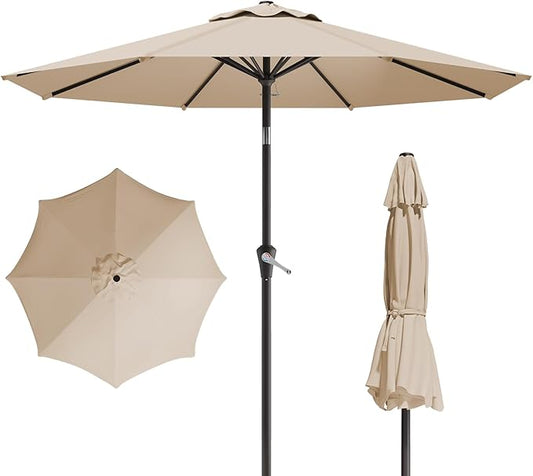 10FT Patio Umbrella, Outdoor Umbrella with Push Button Tilt and Crank, 8 Sturdy Ribs, UV Protection & Waterproof Market Umbrella for Pool, Backyard, Beach,Deck