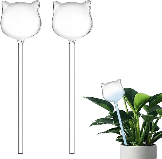 2-Pack Star-Shaped Glass Self-Watering Globes for Indoor Outdoor Plants – Automatic Irrigation Decorative Watering Bulbs for Garden Flower Pots, Patio, Home Decor (Cat)