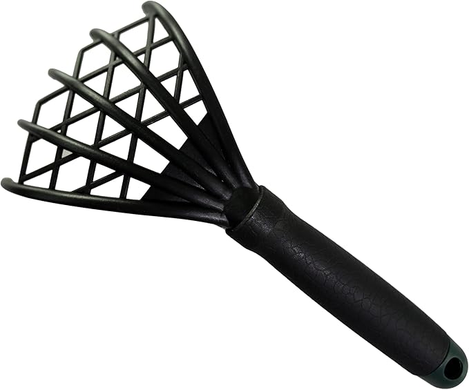 Home-X Webbed Garden Claw Rake and Cultivator, Durable Gardening Tool, Handheld Claw Rake Cultivator & Tiller-Rubber Grip (Black)-10.5” L