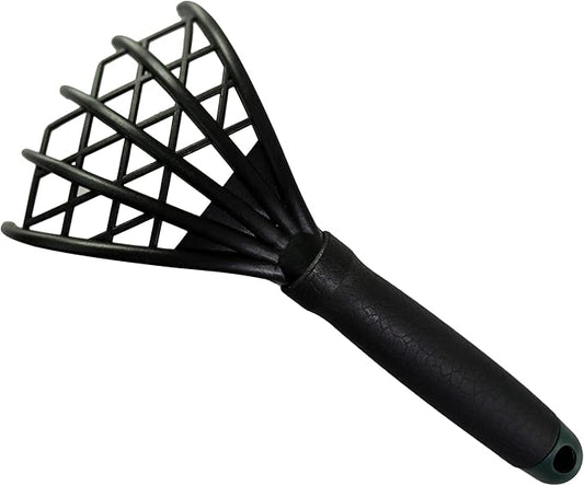 Home-X Webbed Garden Claw Rake and Cultivator, Durable Gardening Tool, Handheld Claw Rake Cultivator & Tiller-Rubber Grip (Black)-10.5” L