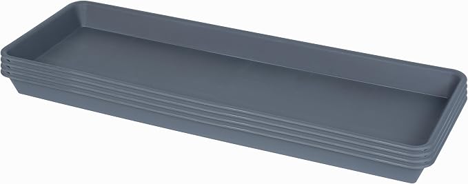 VUWEZ 4 Pack Plastic Plant Trays - Rectangular 17 18 inch, Indoor/Outdoor Plant Water Drip Trays for Flower Pot Planter, Windowsill (7.8 x 17.5'', Gray)