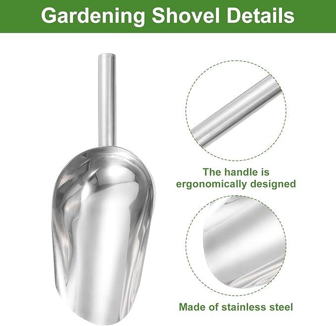 HARFINGTON 2pcs Garden Soil Scoop 10.63 x 4.72 Stainless Steel Hand Shovel Spade with Handle for Planting Weeding Digging