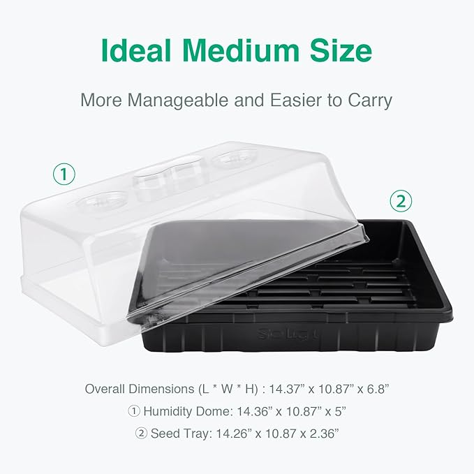 SOLIGT [Thick Plastic] 5-Set Strong Seed Starter Trays with 5" Humidity Domes for Seed Starting, Germination, Seedling Propagation & Plant Growing, Holds 240 Cells in Total