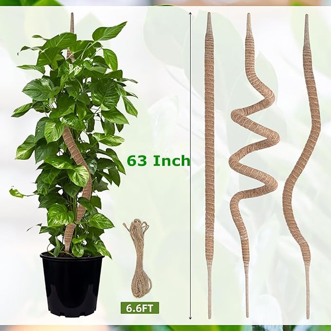 Supoice Moss Pole 63 Inch Bendable Monstera Plant Support for Climbing Plants Indoor Coir Plant Pole Sticks, Brown