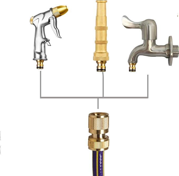 Quick Connect Hose Fitting, Solid Brass Garden Hose Quick Connectors 3/4 Inch Thread No-Leak Water Hose Repair Fittings Male and Female Hose Adapter - 5Packs