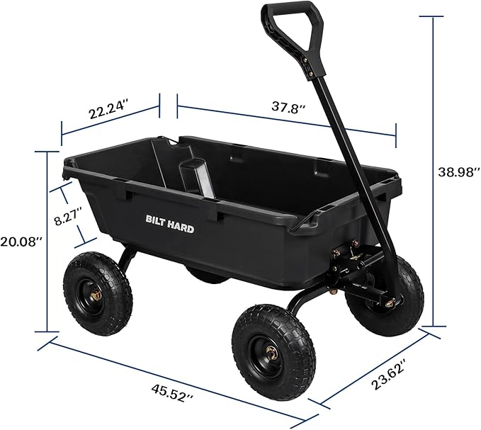 BILT HARD 900 lbs Poly Garden Dump Cart, 5 Cu.Ft Wheelbarrow Cart with 10" All Terrain Wheels & Quick-Release System, Heavy Duty Utility Wagon for Yard, Farm & Garden