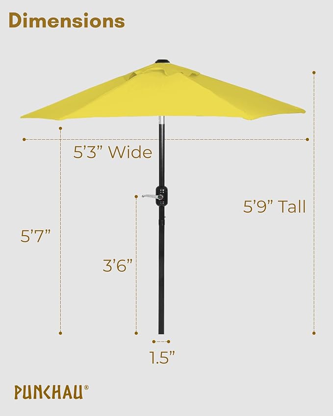6 Ft Outdoor Patio Umbrella, 6 Foot Patio Table Umbrella, Easy Open/Close Crank and Push Button Tilt Adjustment - Yellow