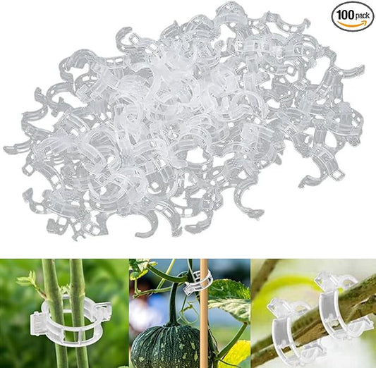 100 PCS Secured Plastic Plant Clip, Plant Support Clips, Garden Clips for Climbing Plants, Plastic Trellis Clips Plant Support Clips Tomato Grape Vine Vegetables Plant Fixing Clips (100, White)