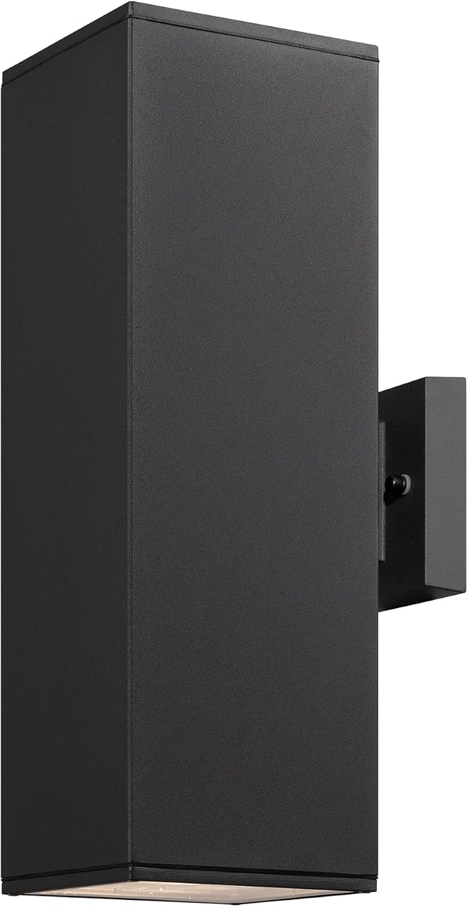 mirrea Modern Outdoor Porch Light Patio Light in 2 Lights with Aluminum Rectangular Tube and Tempered Glass Cover Waterproof Wall Sconce (Matte Black 18")