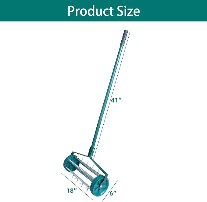 THUNDERBAY 18-Inch Heavy-Duty Rotary Spike Lawn Aerator for Garden & Yard, w/o Mud Guard