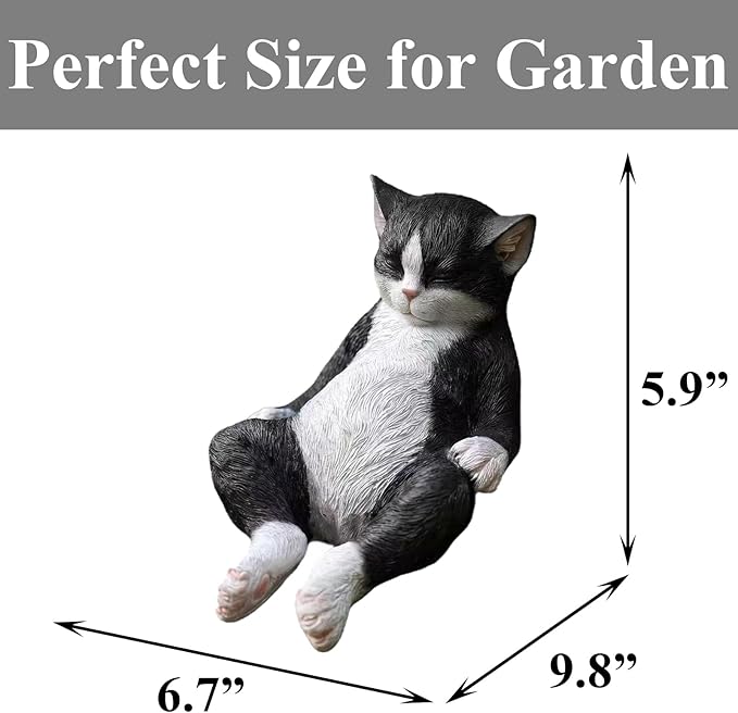Cat Statue Outdoor Cat Figurines Garden Decor, Black & White Cat Statue Figurine Decor Sculpture for Patio, Yard, Resting Tuxedo Cat Statues for Indoor Table Accessory, Gift for Mom & Cat Lovers