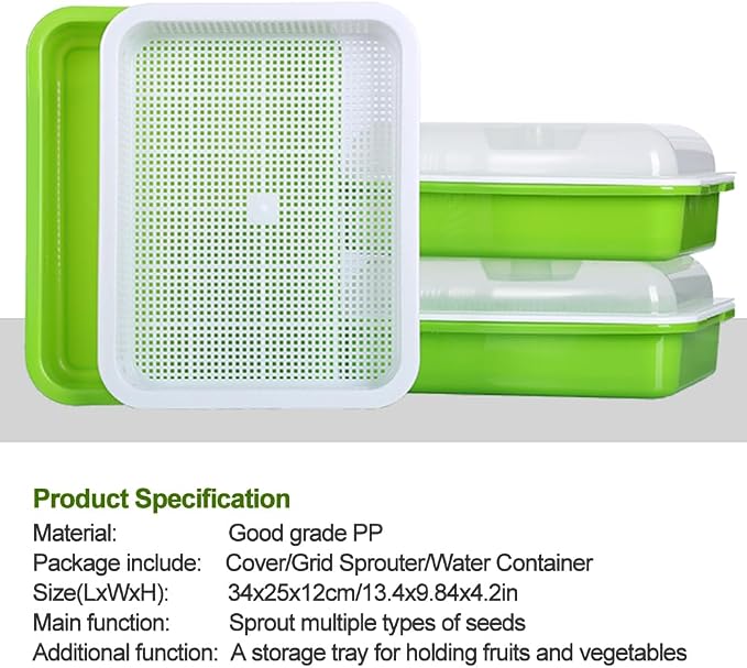 LeJoy Garden Seed Sprouter Tray BPA Free PP Soil-Free Big Capacity Healthy Wheatgrass Grower with Lid Sprouting Kit 13.4x9.84x4.72 inches