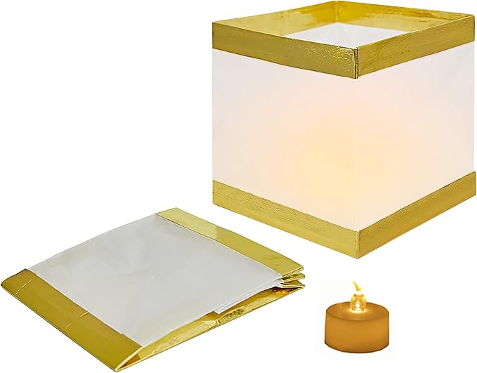 12Pack Reusable Floating Square Lanterns with LED Flameless Candles, Decorative Outdoor Table Lanterns for Weeding, Lawn, Pool, Wishing
