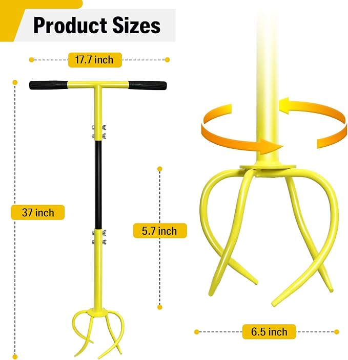 Garden Twist Tiller Manual Hand Tiller, Garden Claw Cultivator with Ergomomic Handle, Big Claw Steel Cultivator, Garden Tool Lawn Aerator Soil Loosener for Plant Box Garden Bed